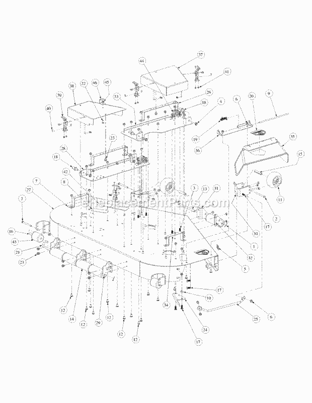 Fabricated Cutter Deck Diagram and Parts List for M60-KW 53BB5D8X750-25HP-OHV Cub Cadet Lawn Tractor